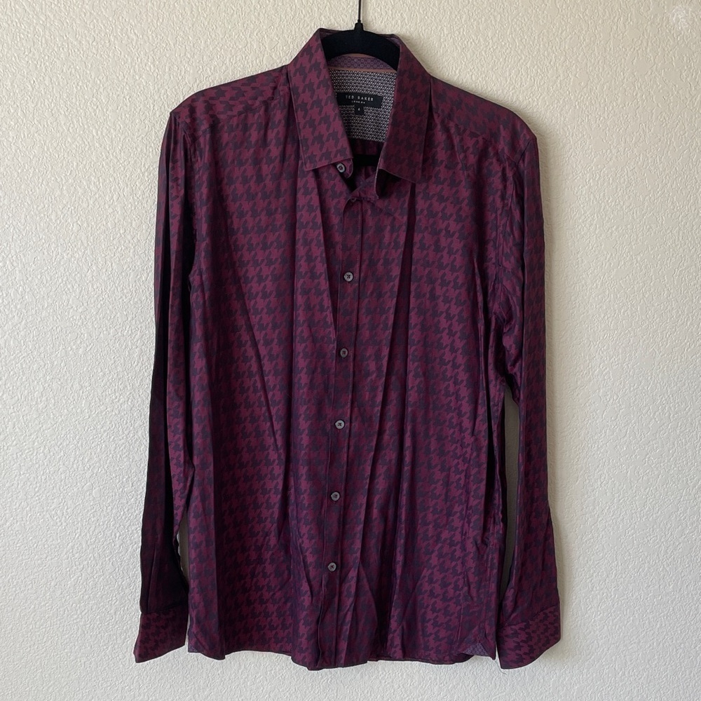 Ted Baker London Button Down Dress Shirt Men’s 4 Geometric Houndstooth Career